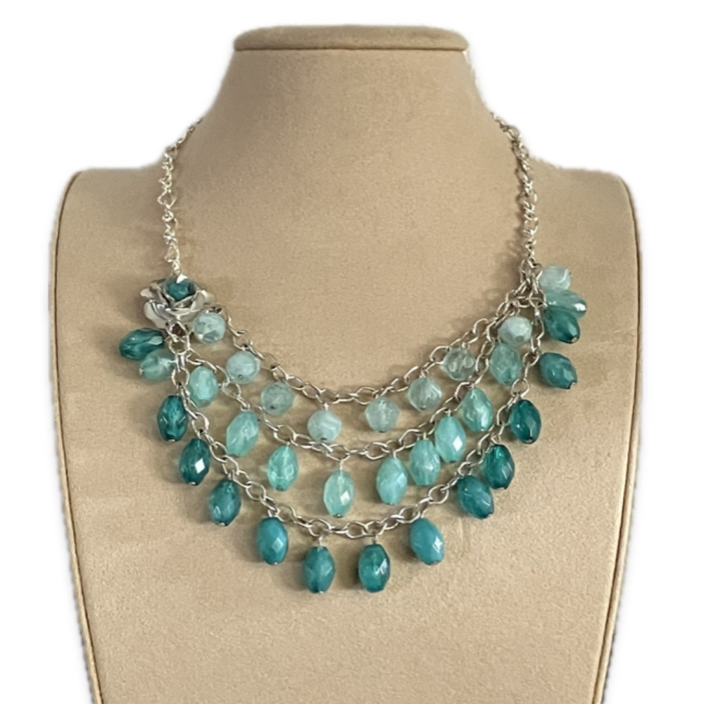 Cascading Beaded Teal Necklace